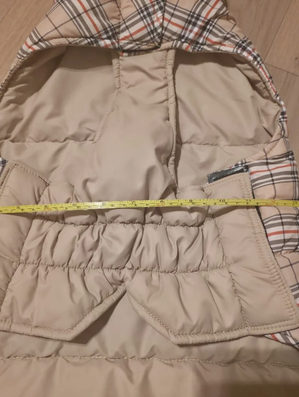 Beige Plaid Quilted Dog Puffer Vest
